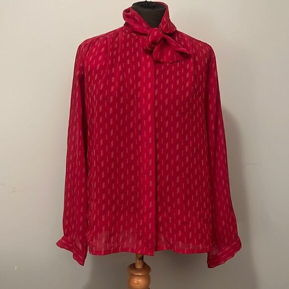 Vintage Delta Long Sleeve Tie Neck Blouse - Picture 1 of 9